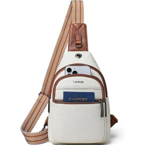 Faux Leather Sling Crossbody Bag Fanny Pack for Women Men Travel Purse Tote